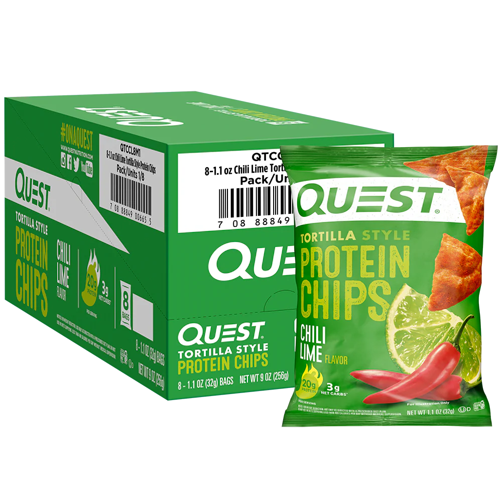 Quest | Tortilla Style | Protein Chips | Box of 8 - Chili Lime Tortilla Style