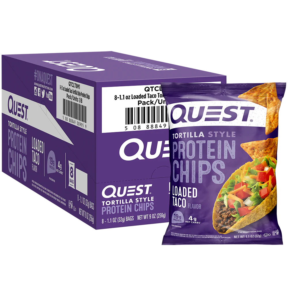 Quest | Tortilla Style | Protein Chips | Box of 8 - Loaded Taco Tortilla Style
